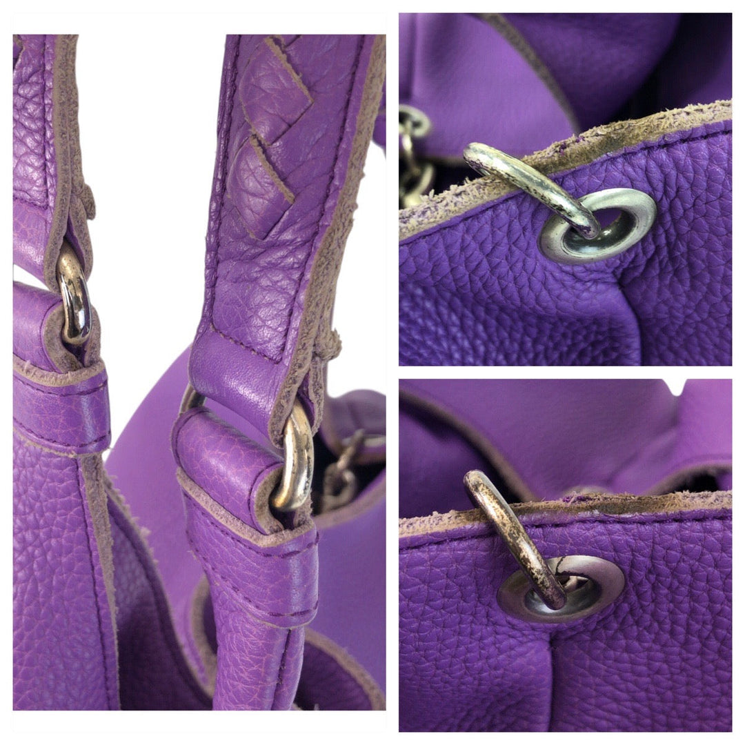 BOTTEGAVENETA Shoulder Bag leather Purple SilverMetal INTRECCIATO Hobo Women Used Authentic