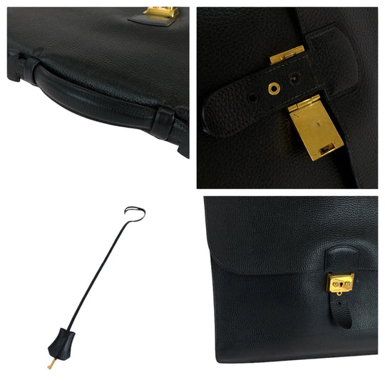 HERMES Business bag Ardenne Black GoldMetal Business bag briefcase Sac Adepeche 38 mens Used Authentic