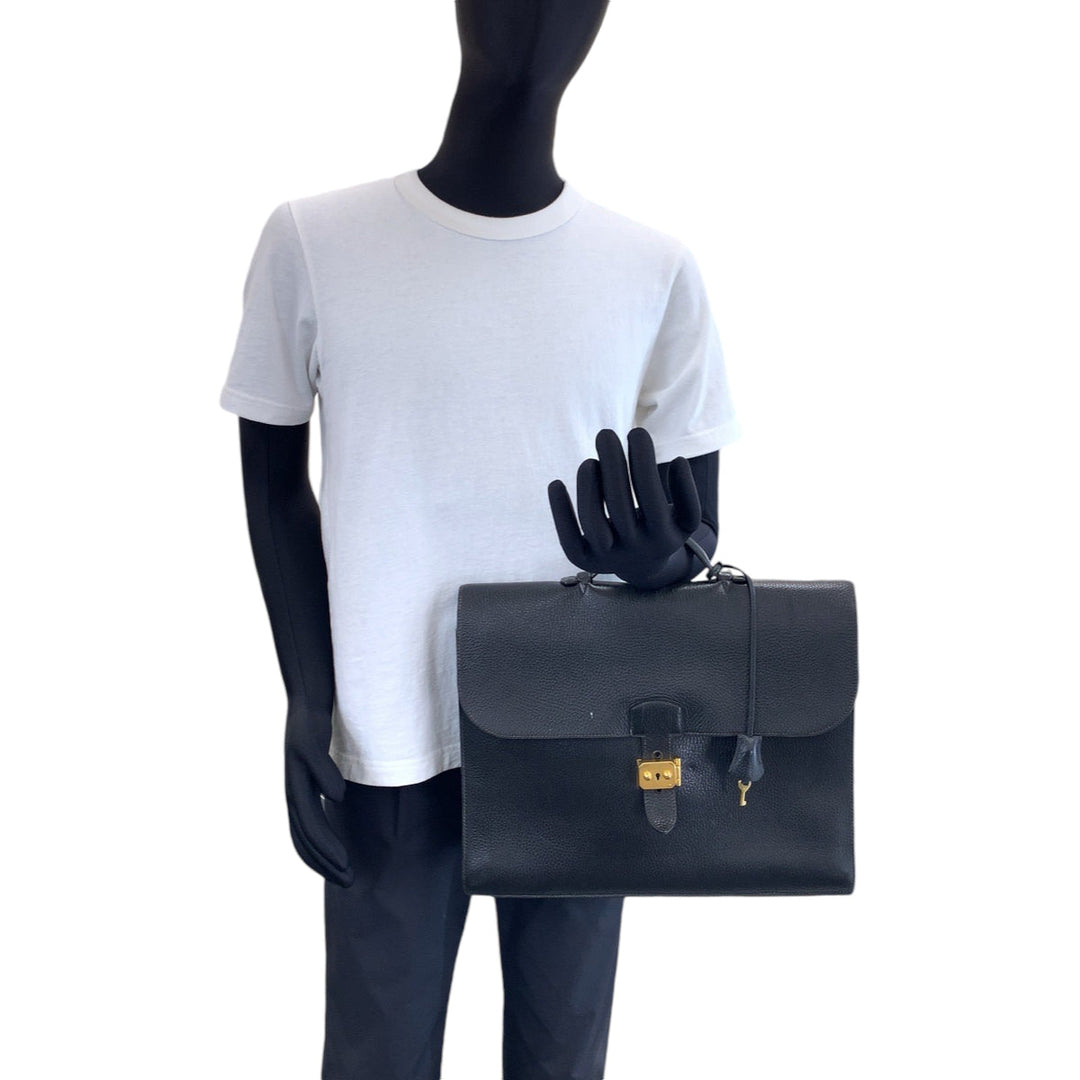 HERMES Business bag Ardenne Black GoldMetal Business bag briefcase Sac Adepeche 38 mens Used Authentic