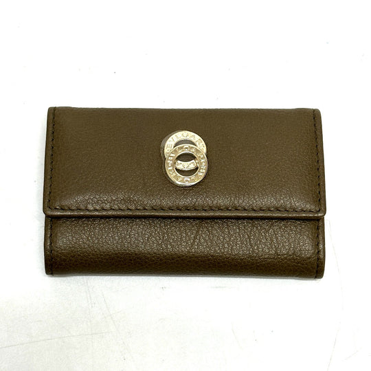 BVLGARI Key case Key holder  leather Brown key double ring 6 rows mens Used Authentic