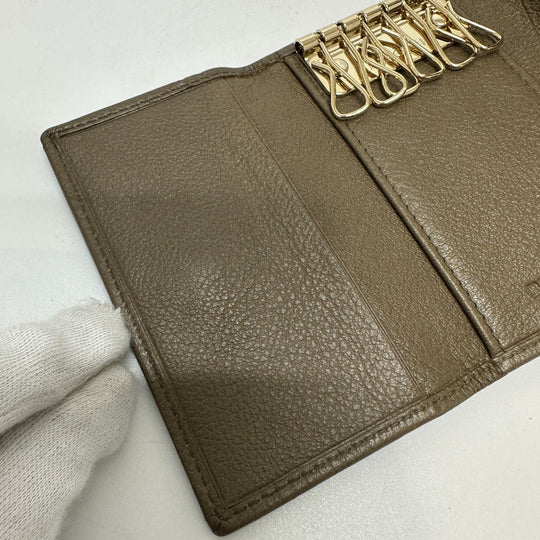 BVLGARI Key case Key holder  leather Brown key double ring 6 rows mens Used Authentic