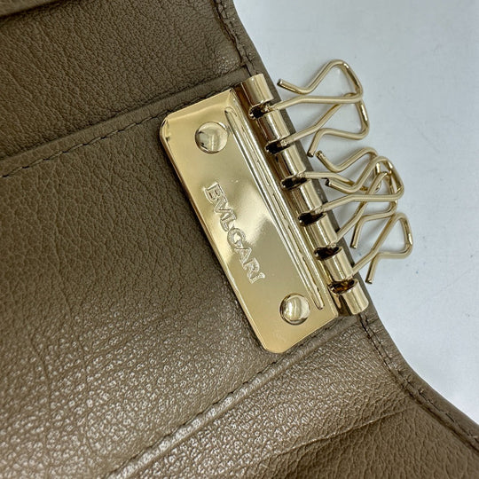 BVLGARI Key case Key holder  leather Brown key double ring 6 rows mens Used Authentic