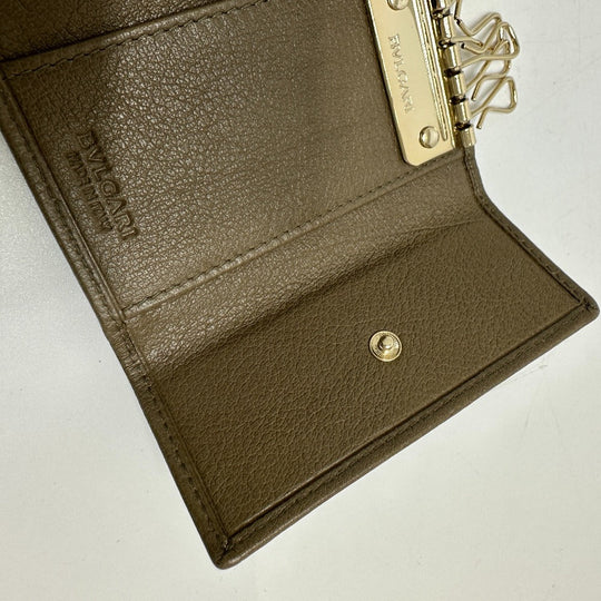 BVLGARI Key case Key holder  leather Brown key double ring 6 rows mens Used Authentic
