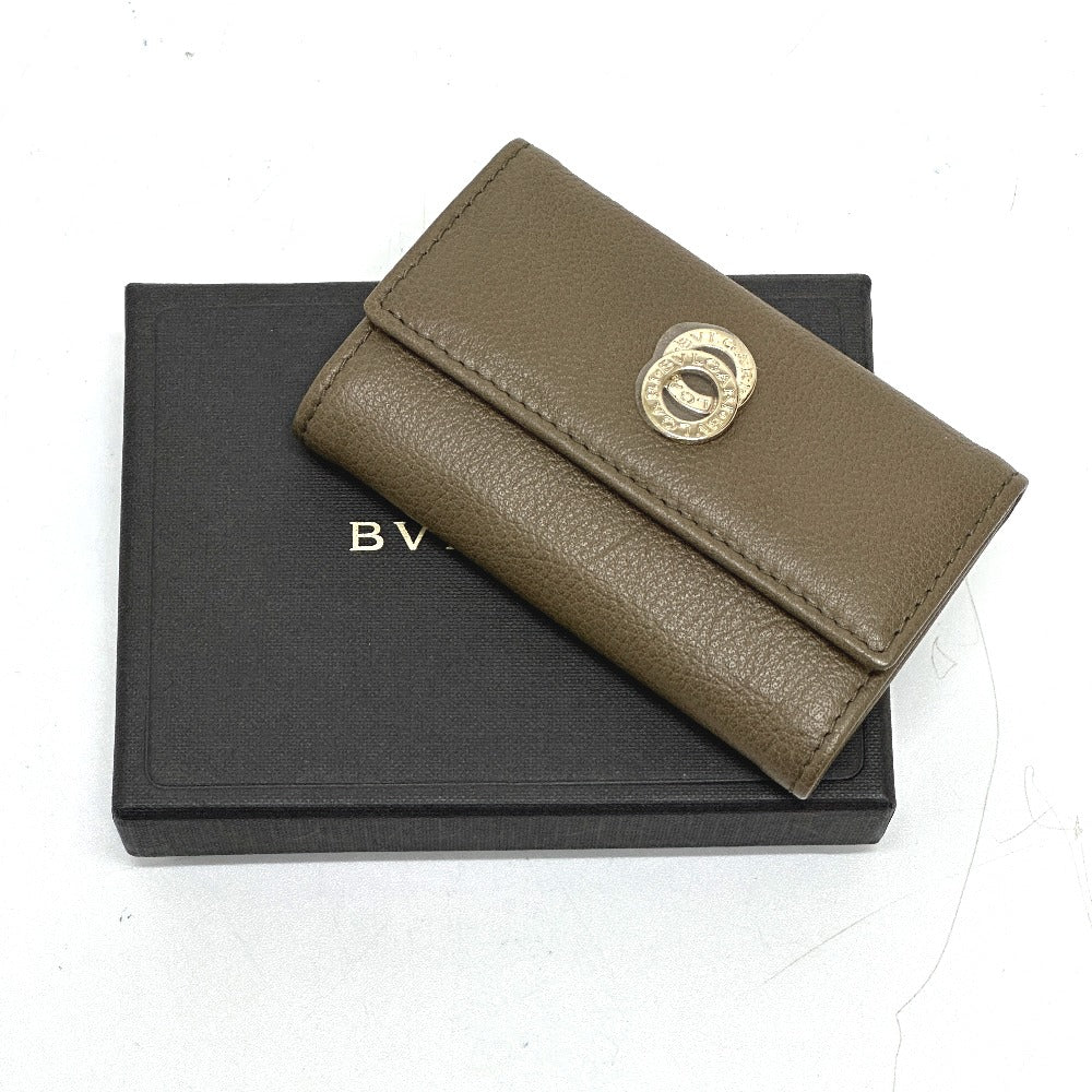 BVLGARI Key case Key holder  leather Brown key double ring 6 rows mens Used Authentic