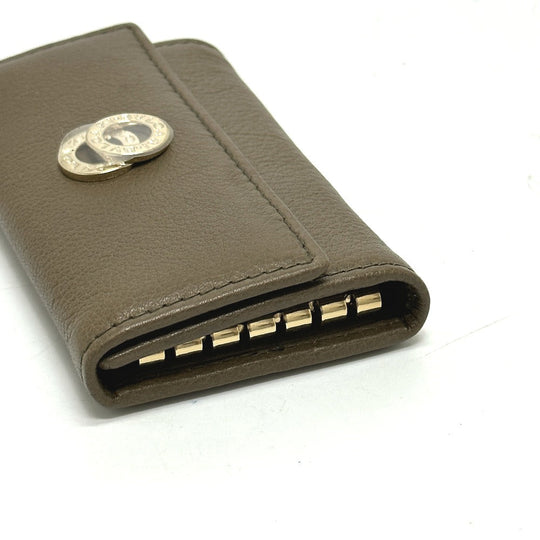 BVLGARI Key case Key holder  leather Brown key double ring 6 rows mens Used Authentic