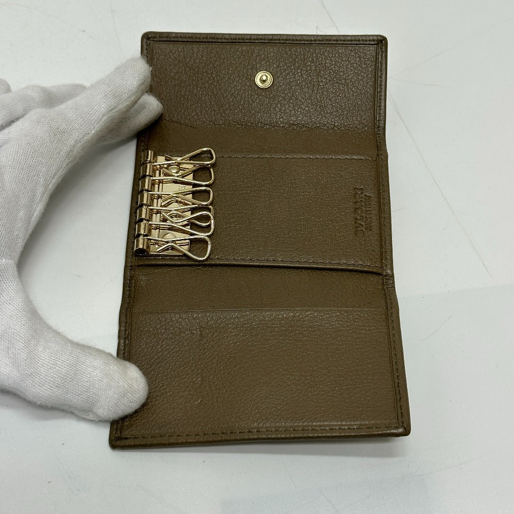 BVLGARI Key case Key holder  leather Brown key double ring 6 rows mens Used Authentic