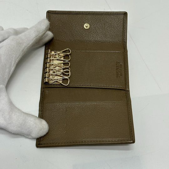 BVLGARI Key case Key holder  leather Brown key double ring 6 rows mens Used Authentic