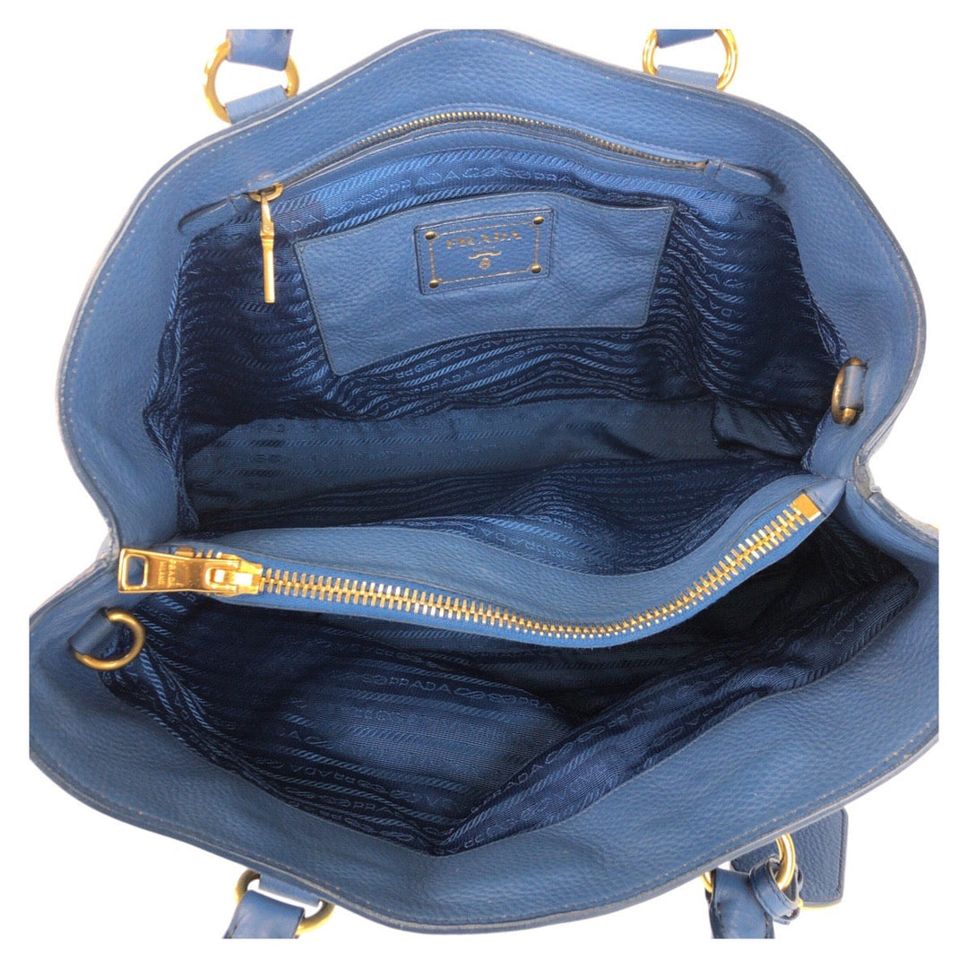 PRADA Tote Bag leather Blue GoldMetal Tote Bag Handbag Shoulder Bag 2way Vatero Dino Women Used Authentic