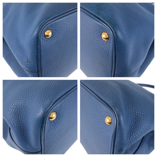 PRADA Tote Bag leather Blue GoldMetal Tote Bag Handbag Shoulder Bag 2way Vatero Dino Women Used Authentic