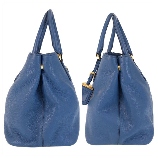 PRADA Tote Bag leather Blue GoldMetal Tote Bag Handbag Shoulder Bag 2way Vatero Dino Women Used Authentic