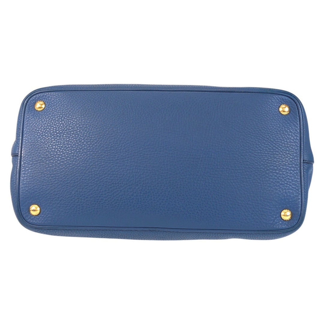 PRADA Tote Bag leather Blue GoldMetal Tote Bag Handbag Shoulder Bag 2way Vatero Dino Women Used Authentic