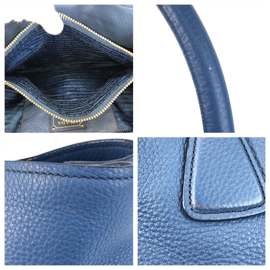 PRADA Tote Bag leather Blue GoldMetal Tote Bag Handbag Shoulder Bag 2way Vatero Dino Women Used Authentic