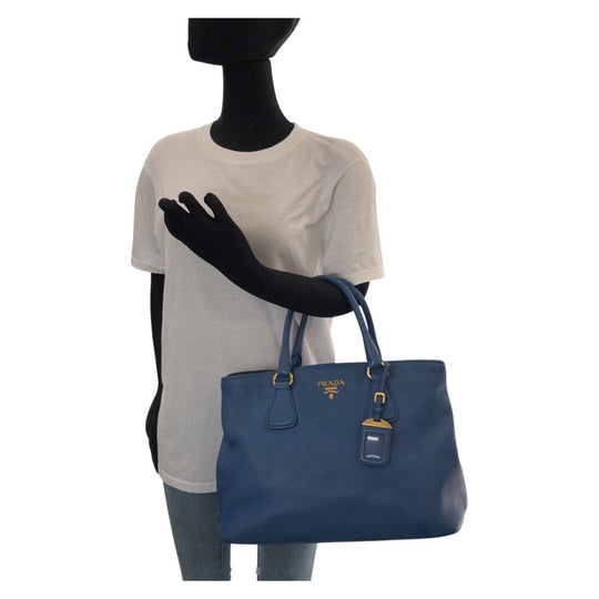 PRADA Tote Bag leather Blue GoldMetal Tote Bag Handbag Shoulder Bag 2way Vatero Dino Women Used Authentic