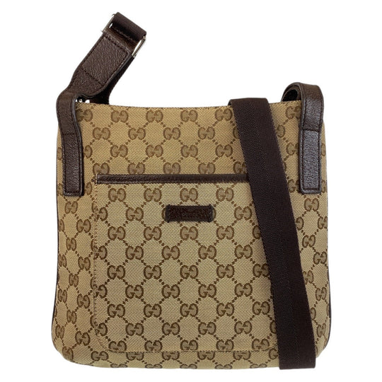 GUCCI Shoulder Bag GG canvas, leather Brown Silver Metal Shoulder Bag Messenger bag Women Used Authentic