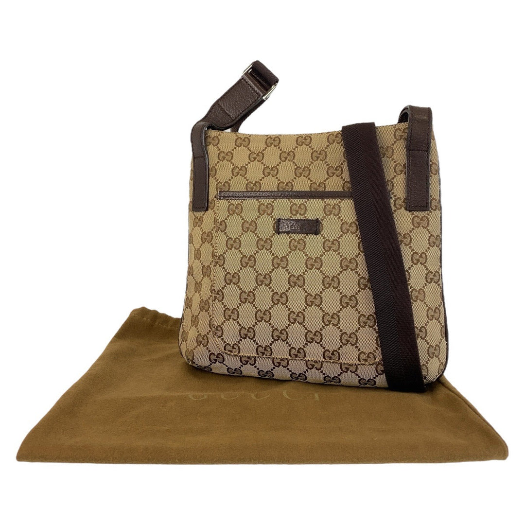 GUCCI Shoulder Bag GG canvas, leather Brown Silver Metal Shoulder Bag Messenger bag Women Used Authentic