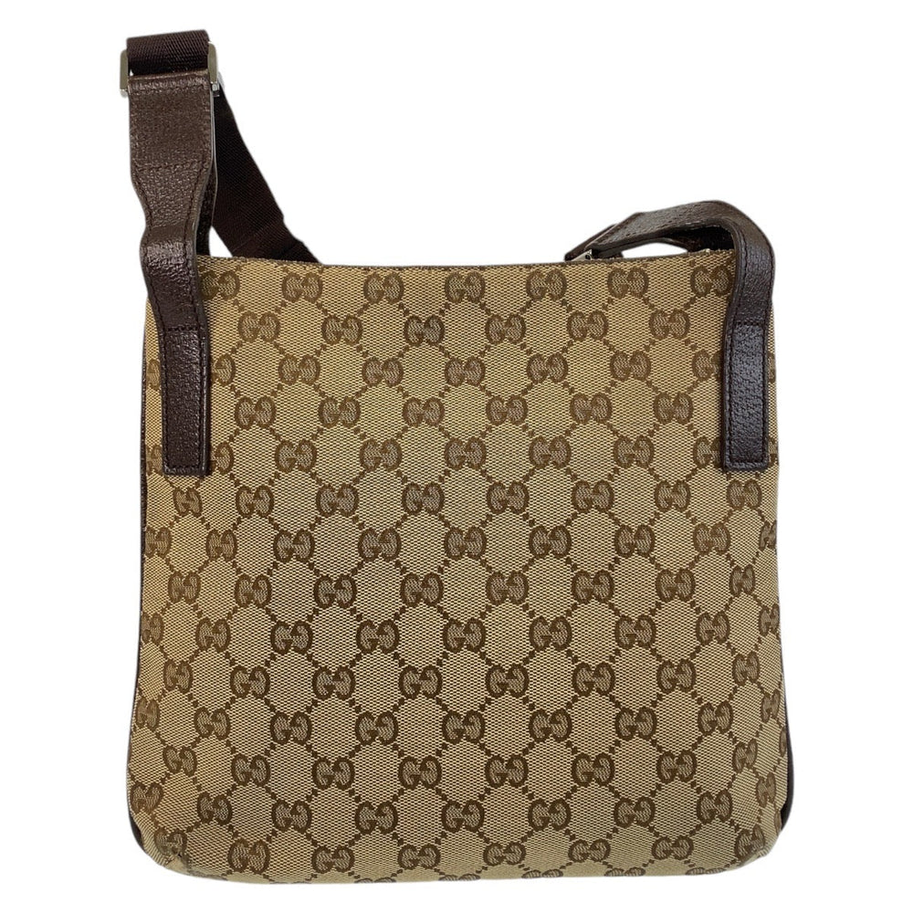 GUCCI Shoulder Bag GG canvas, leather Brown Silver Metal Shoulder Bag Messenger bag Women Used Authentic