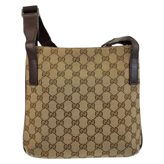 GUCCI Shoulder Bag GG canvas, leather Brown Silver Metal Shoulder Bag Messenger bag Women Used Authentic
