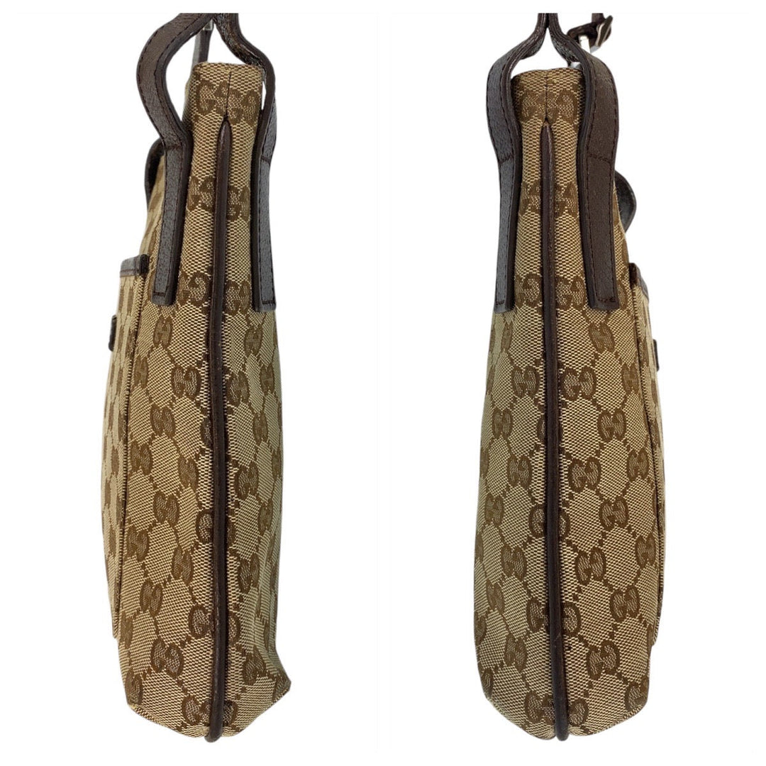 GUCCI Shoulder Bag GG canvas, leather Brown Silver Metal Shoulder Bag Messenger bag Women Used Authentic