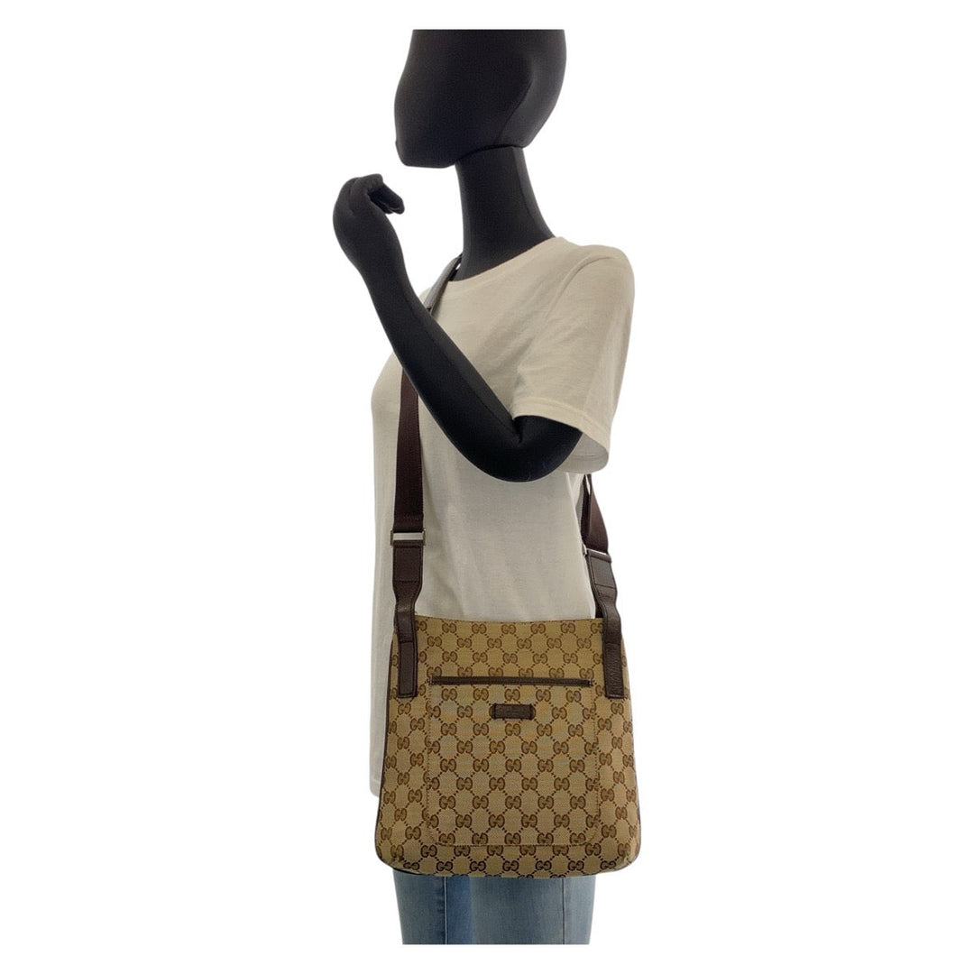 GUCCI Shoulder Bag GG canvas, leather Brown Silver Metal Shoulder Bag Messenger bag Women Used Authentic