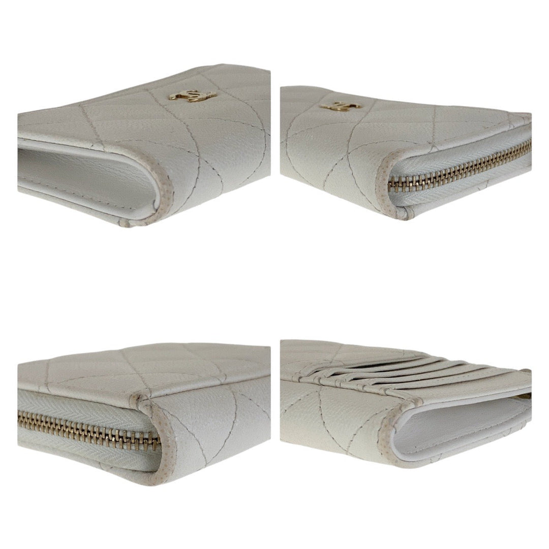 CHANEL Coin case Caviar skin White GoldMetal Coin case fragment case Matrasse COCO Mark Women Used Authentic