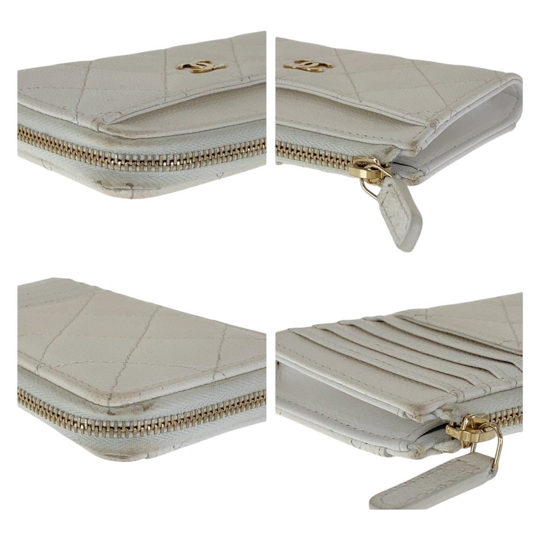 CHANEL Coin case Caviar skin White GoldMetal Coin case fragment case Matrasse COCO Mark Women Used Authentic