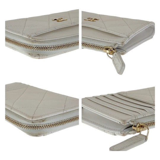 CHANEL Coin case Caviar skin White GoldMetal Coin case fragment case Matrasse COCO Mark Women Used Authentic