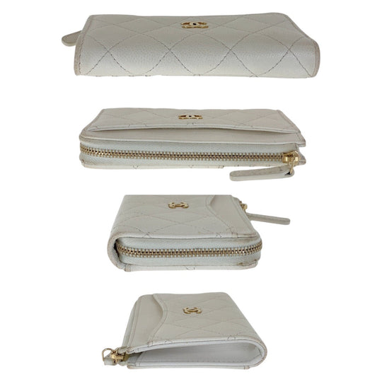 CHANEL Coin case Caviar skin White GoldMetal Coin case fragment case Matrasse COCO Mark Women Used Authentic