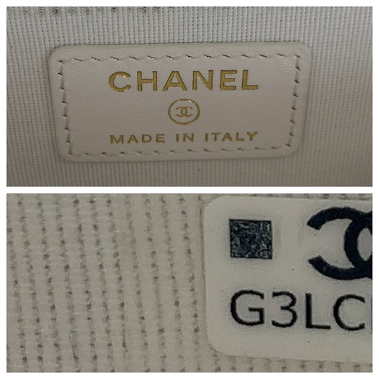 CHANEL Coin case Caviar skin White GoldMetal Coin case fragment case Matrasse COCO Mark Women Used Authentic