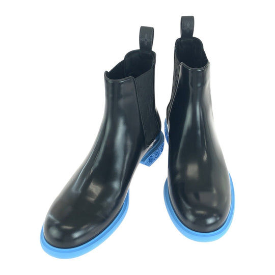 LOUIS VUITTON boots leather Black blue Side gore short boots Monogram Formal Dimension Line mens 8.5 Used Authentic