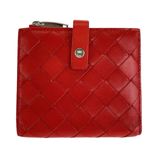 BOTTEGAVENETA Bifold Wallet leather Red Folding wallet Compact wallet MAXI INTRECCIATO Women Used Authentic
