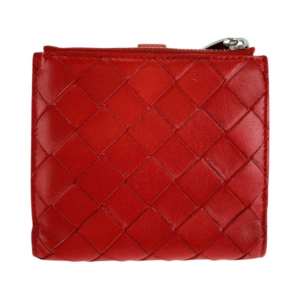 BOTTEGAVENETA Bifold Wallet leather Red Folding wallet Compact wallet MAXI INTRECCIATO Women Used Authentic