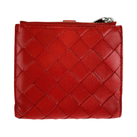 BOTTEGAVENETA Bifold Wallet leather Red Folding wallet Compact wallet MAXI INTRECCIATO Women Used Authentic