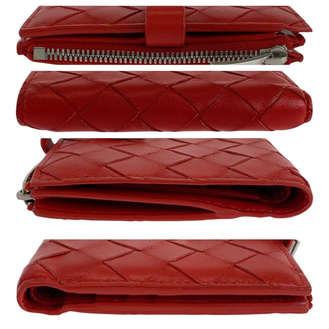 BOTTEGAVENETA Bifold Wallet leather Red Folding wallet Compact wallet MAXI INTRECCIATO Women Used Authentic