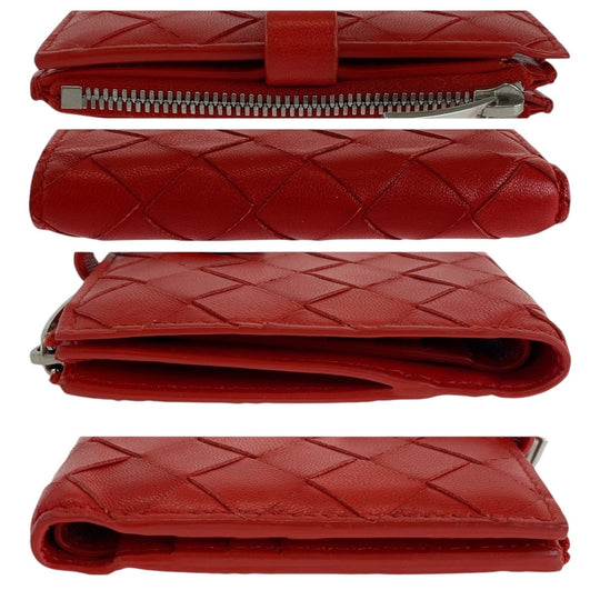 BOTTEGAVENETA Bifold Wallet leather Red Folding wallet Compact wallet MAXI INTRECCIATO Women Used Authentic