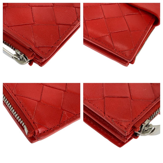 BOTTEGAVENETA Bifold Wallet leather Red Folding wallet Compact wallet MAXI INTRECCIATO Women Used Authentic