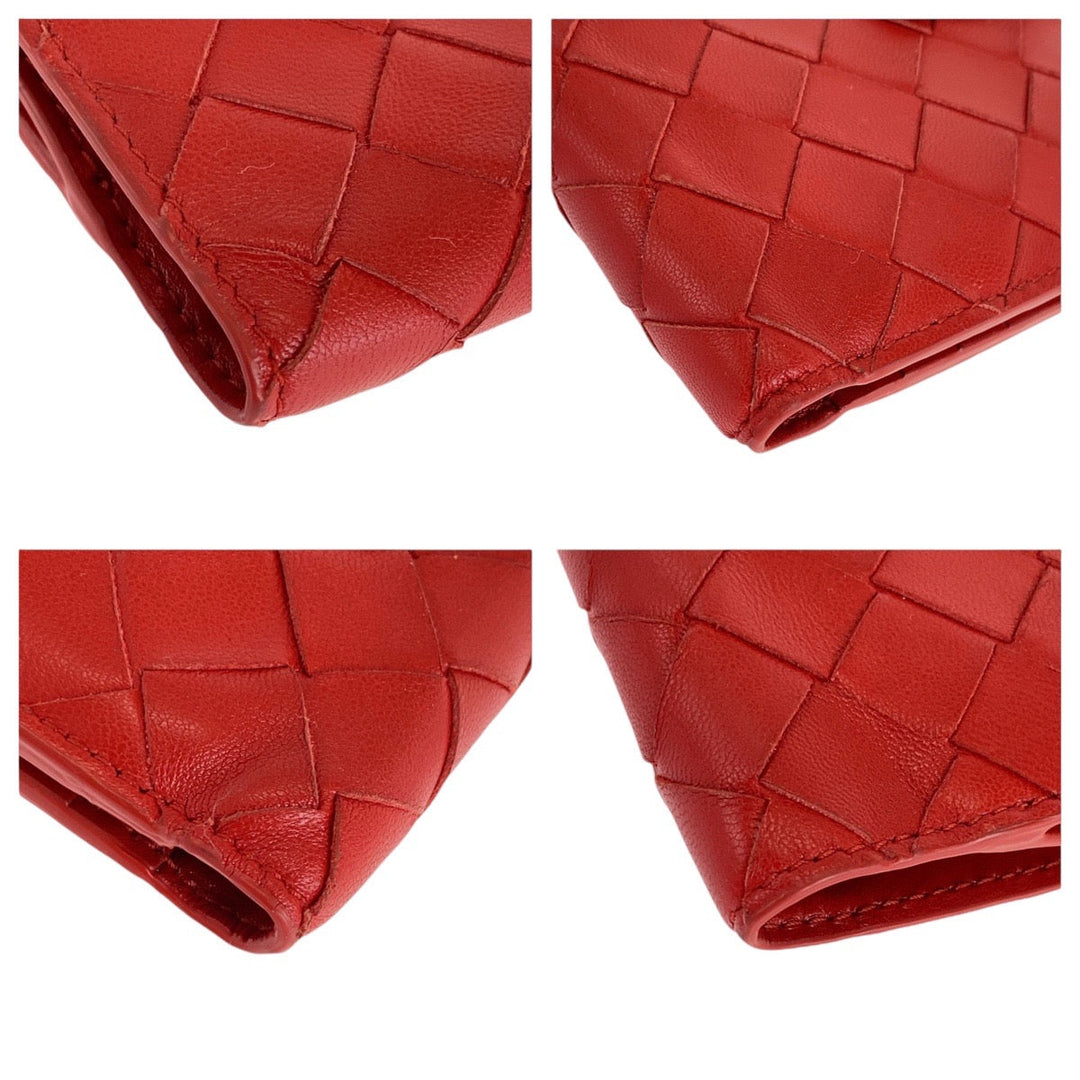 BOTTEGAVENETA Bifold Wallet leather Red Folding wallet Compact wallet MAXI INTRECCIATO Women Used Authentic