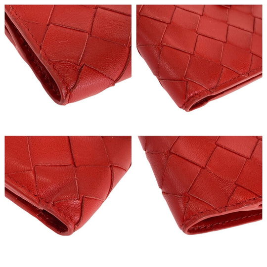 BOTTEGAVENETA Bifold Wallet leather Red Folding wallet Compact wallet MAXI INTRECCIATO Women Used Authentic
