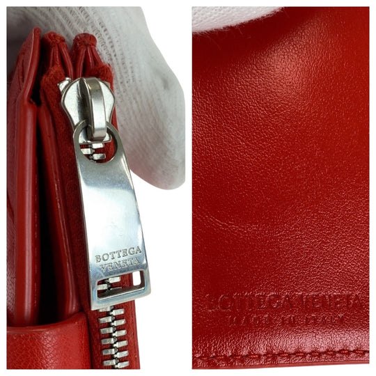 BOTTEGAVENETA Bifold Wallet leather Red Folding wallet Compact wallet MAXI INTRECCIATO Women Used Authentic