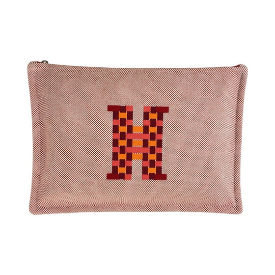 HERMES Clutch bag Tower ash Vermilion Pink SilverMetal Clutch bag pouch H tissage Women Used Authentic