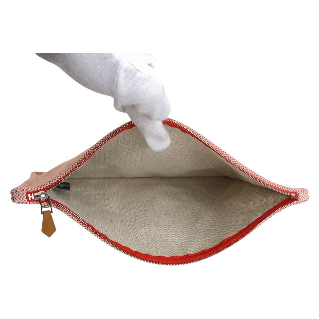 HERMES Clutch bag Tower ash Vermilion Pink SilverMetal Clutch bag pouch H tissage Women Used Authentic