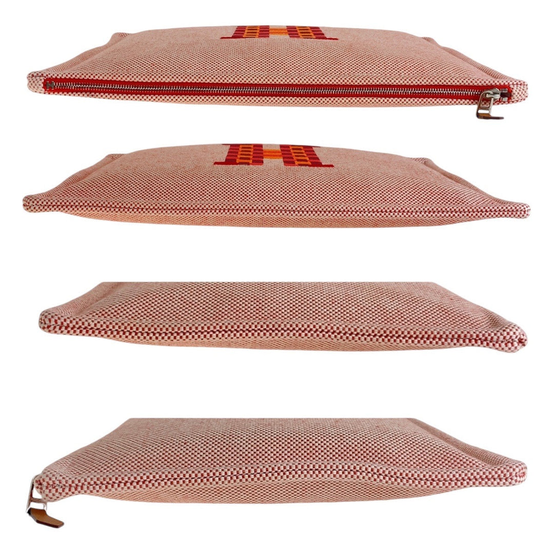 HERMES Clutch bag Tower ash Vermilion Pink SilverMetal Clutch bag pouch H tissage Women Used Authentic