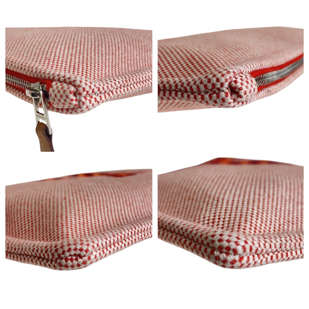 HERMES Clutch bag Tower ash Vermilion Pink SilverMetal Clutch bag pouch H tissage Women Used Authentic