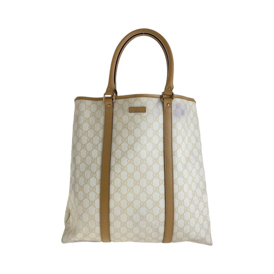 GUCCI Tote Bag 223668 GG Supreme canvas, leather White Beige Gold Metal Tote Bag Shoulder Bag Women Used Authentic