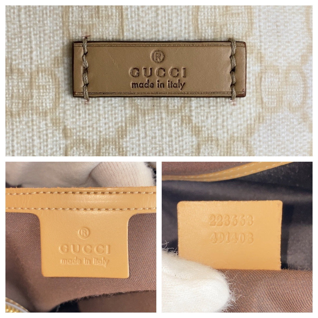 GUCCI Tote Bag 223668 GG Supreme canvas, leather White Beige Gold Metal Tote Bag Shoulder Bag Women Used Authentic