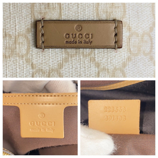 GUCCI Tote Bag 223668 GG Supreme canvas, leather White Beige Gold Metal Tote Bag Shoulder Bag Women Used Authentic