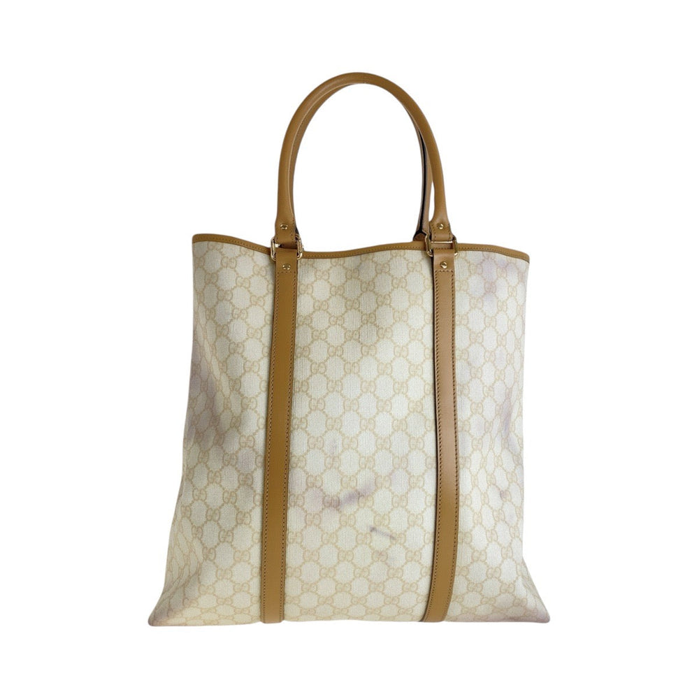 GUCCI Tote Bag 223668 GG Supreme canvas, leather White Beige Gold Metal Tote Bag Shoulder Bag Women Used Authentic