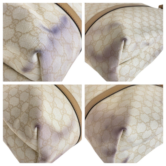 GUCCI Tote Bag 223668 GG Supreme canvas, leather White Beige Gold Metal Tote Bag Shoulder Bag Women Used Authentic