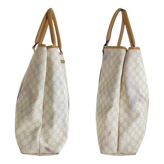 GUCCI Tote Bag 223668 GG Supreme canvas, leather White Beige Gold Metal Tote Bag Shoulder Bag Women Used Authentic