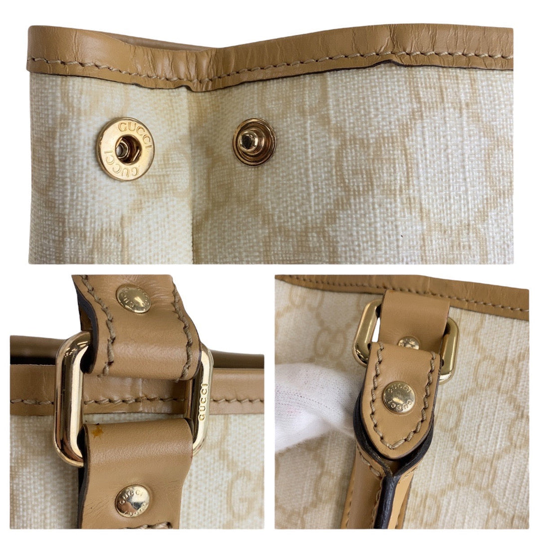 GUCCI Tote Bag 223668 GG Supreme canvas, leather White Beige Gold Metal Tote Bag Shoulder Bag Women Used Authentic