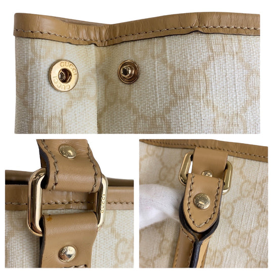 GUCCI Tote Bag 223668 GG Supreme canvas, leather White Beige Gold Metal Tote Bag Shoulder Bag Women Used Authentic
